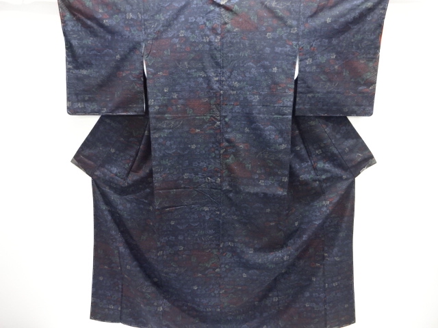 未使用品　草花模様織り出し手織り紬着物